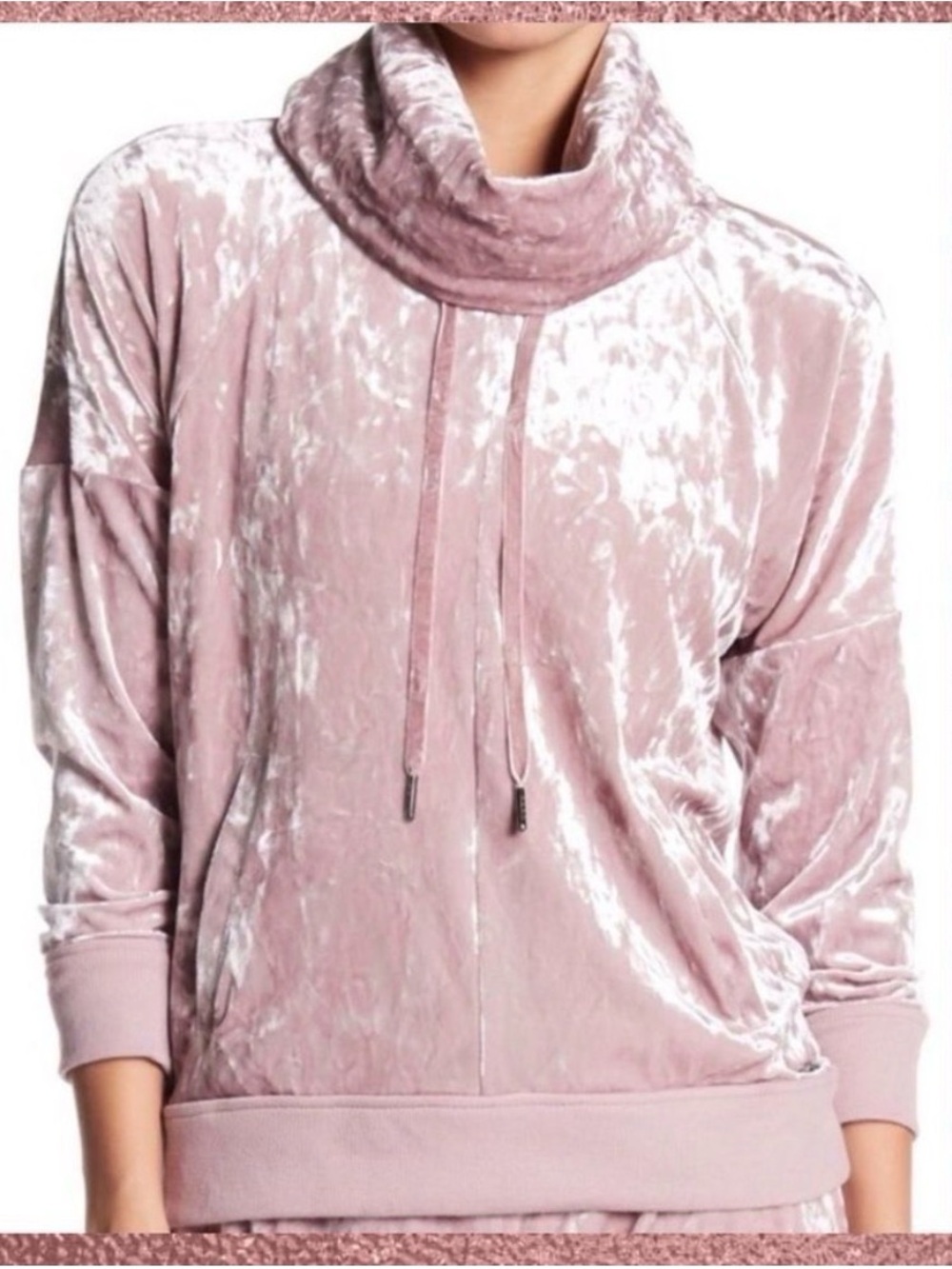 Betsey Johnson Small Performance Crushed Velvet Funnel Neck Pullover Pink Mauve